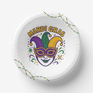 Traditionelle Maske in Mardi-Gras-Farben Pappteller