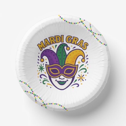 Traditionelle Maske in Mardi-Gras-Farben Pappteller (Vorderseite)
