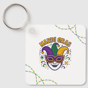 Traditionelle Maske in Mardi-Gras-Farben Schlüsselanhänger