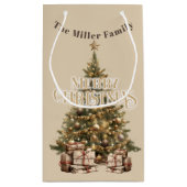 Traditionelle Merry Christmas Antique Gold Custom Kleine Geschenktüte (Rückseite)