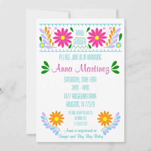 Traditionelle mexikanische Emboidery Fiesta Einlad Einladung (Vorderseite)