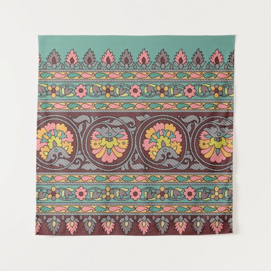 Traditionelle Mogulenkunst, Muster, Blume, Geom Wandteppich (Vorderseite)