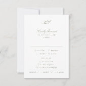 Traditionelle Mongram Classic Sage Green Wedding RSVP Karte (Vorderseite)