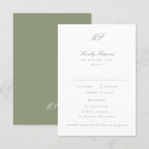 Traditionelle Mongram Classic Sage Green Wedding RSVP Karte