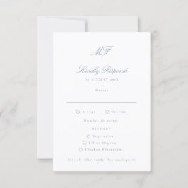 Traditionelle Monogram Classic Dusty Blue Wedding RSVP Karte