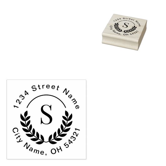Traditionelle Monogram-Initial-Laurel-Rücksendeadr Gummistempel (Stempel)