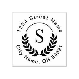 Traditionelle Monogram-Initial-Laurel-Rücksendeadr Gummistempel