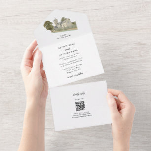 Traditionelle Monogramm-Hochzeit der Wasserfarbenk All In One Einladung