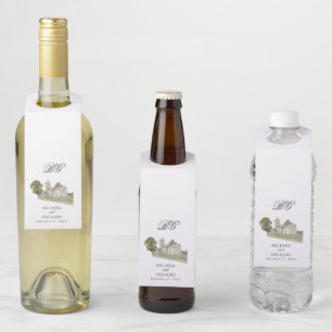 Traditionelle Monogramm-Hochzeit der Wasserfarbenk Flaschenanhänger