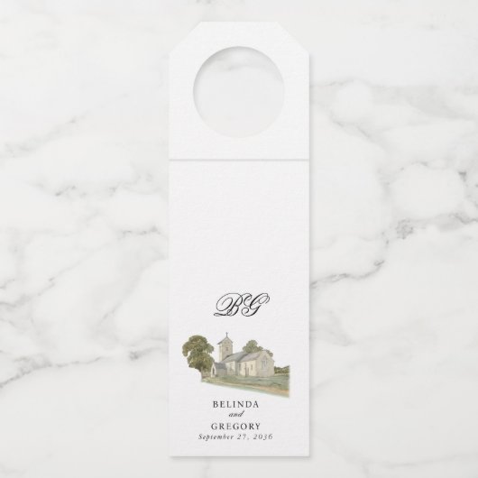 Traditionelle Monogramm-Hochzeit der Wasserfarbenk Flaschenanhänger (Rückseite)