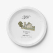 Traditionelle Monogramm-Hochzeit der Wasserfarbenk Pappteller (Vorderseite)