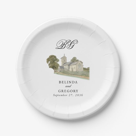 Traditionelle Monogramm-Hochzeit der Wasserfarbenk Pappteller (Vorderseite)