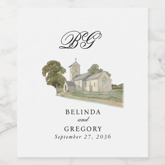 Traditionelle Monogramm-Hochzeit der Wasserfarbenk Weinetikett (Einzelnes Label)