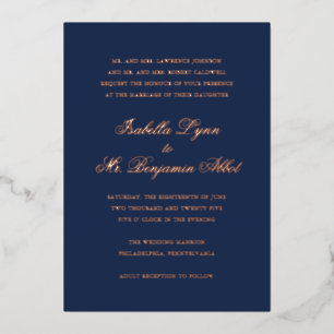 Traditionelle Navy Blau Formelle Elegante Hochzeit Folieneinladung