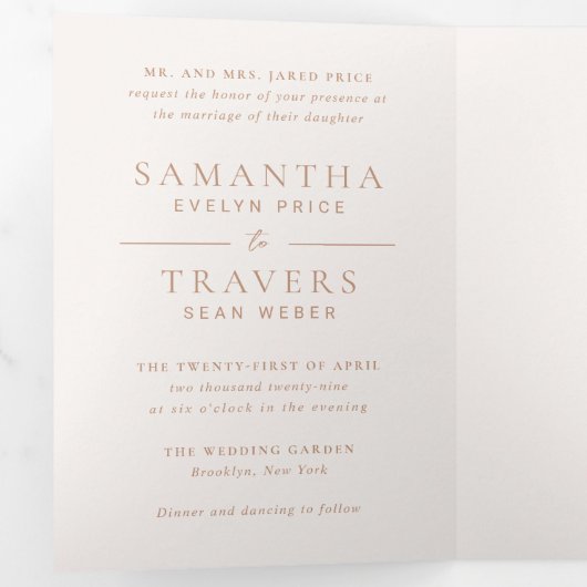 Traditionelle, neutrale Hochzeit der Erde Dreifach Gefaltete Einladung (Innen Erste Seite)