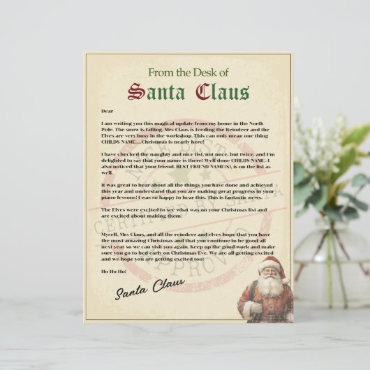 Traditionelle "Nice List" Brief vom Weihnachtsmann (Stehend Vorderseite)