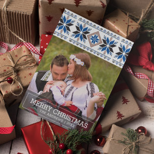 Traditionelle nordische Weihnachts-Folk-Art-Foto Feiertagskarte