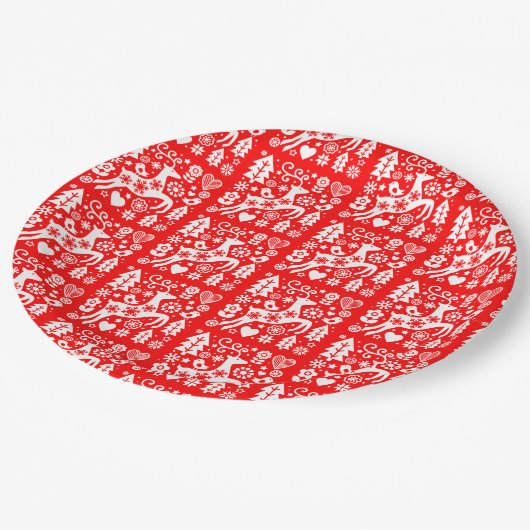 Traditionelle nordische Weihnachtsdekoration Pappteller (Schrägansicht)