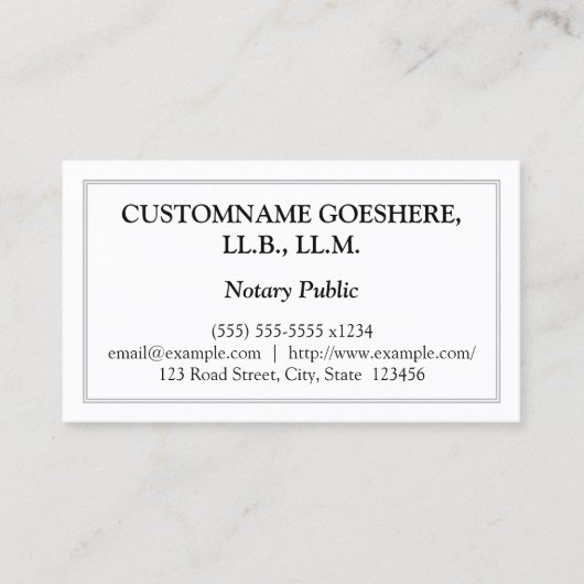 Traditionelle Notars-Visitenkarte Visitenkarte (Vorderseite)