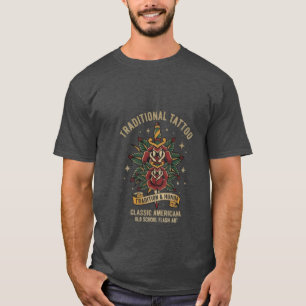 Traditionelle Old School Tätowierkunst Rose Dolch T-Shirt