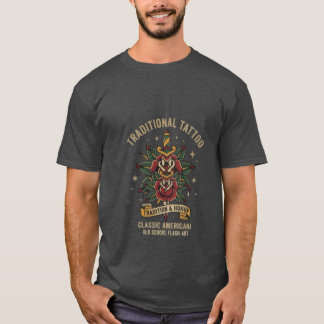 Traditionelle Old School Tätowierkunst Rose Dolch T-Shirt