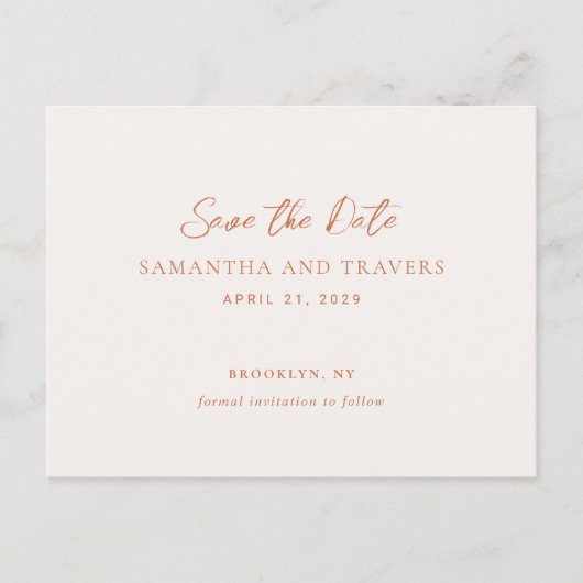 Traditionelle Orange Hochzeit speichern das Datum Ankündigungspostkarte (Vorderseite)