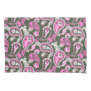 Traditionelle Paisley Linocut Warm Pink Deep Green Kissenbezug