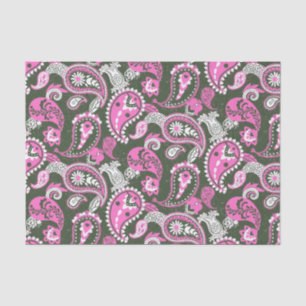 Traditionelle Paisley Linocut Warm Pink Deep Green Seidenpapier