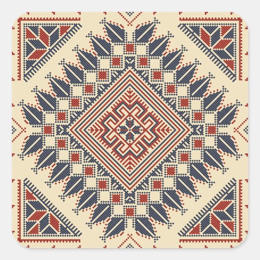 Traditionelle palästinensische Stickerei Quadratischer Aufkleber (Vorderseite)