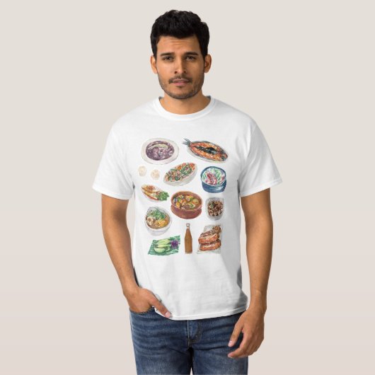 Traditionelle philippinische Nahrung im Aquarell T-Shirt (Vorne ganz)
