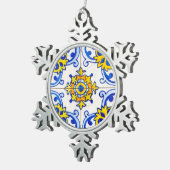 Traditionelle portugiesische Azulejo-Fliese Schneeflocken Zinn-Ornament (Rechts)