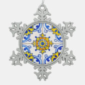 Traditionelle portugiesische Azulejo-Fliese Schneeflocken Zinn-Ornament (Vorderseite)