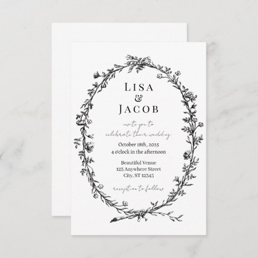 Traditionelle Reben feierliche Hochzeitseinladung Einladung (Vorne/Hinten)