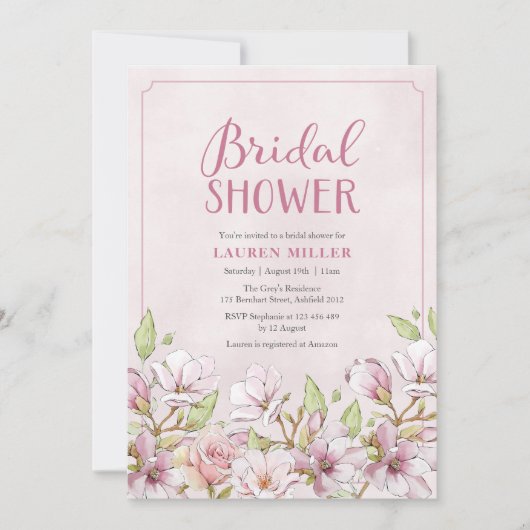 Traditionelle Rosa Blumendusche Einladung (Vorderseite)