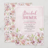 Traditionelle Rosa Blumendusche Einladung (Vorne/Hinten)