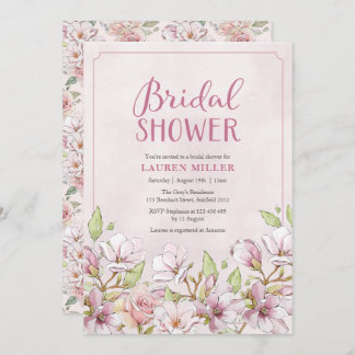 Traditionelle Rosa Blumendusche Einladung