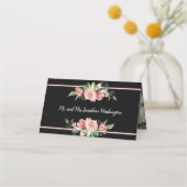 Traditionelle rosa Rosen | Schwarz | Blumendesign Platzkarte (Rückseite)