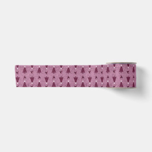 Traditionelle rosa Weihnachtsbaumen und Rentiere Satinband