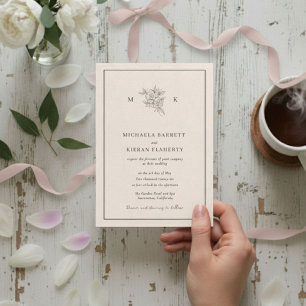 Traditionelle rosafarbene Monogramm-Hochzeitseinla Einladung