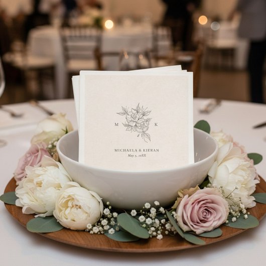 Traditionelle rosafarbene Monogramm-Hochzeitsservi Serviette