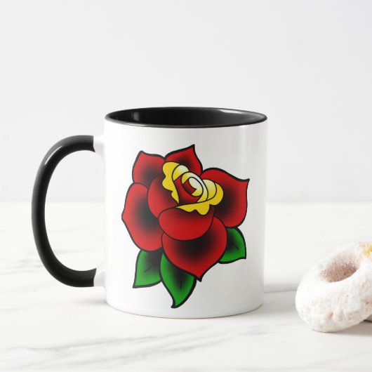 Traditionelle Rosen-Tätowierungs-Kaffee-Tasse Tasse (Mit Donut)