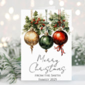 Traditionelle rote grüne Gold Bauble Holly Weihnac Karte