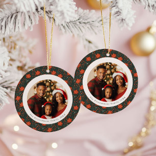Traditionelle rote Poinsettie 2-seitige Foto-Weihn Keramik Ornament