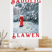 Traditionelle rote Postfach und Schnee auf Bäumen Poster (Küche)