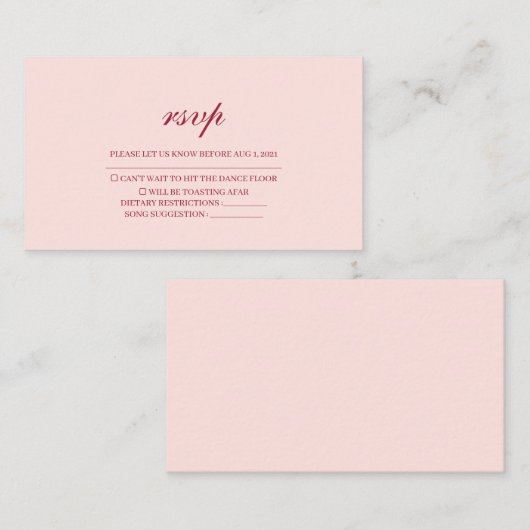 Traditionelle RSVP-Karte für Rosa Hochzeit Begleitkarte (Vorne/Hinten)