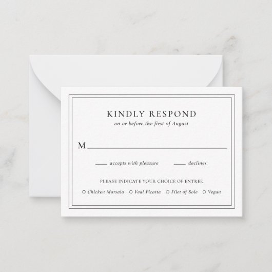 Traditionelle RSVP-Karte für Schwarz-Weiß-Hochzeit Mitteilungskarte (Vorderseite)
