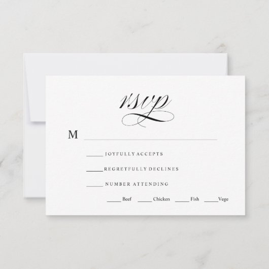 Traditionelle RSVP-Karte für Schwarzweiß-Hochzeite RSVP Karte (Rückseite)
