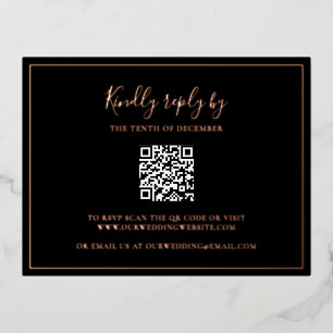 Traditionelle RSVP-Karte mit schwarzem QR-Code Folie Einladungspostkarte
