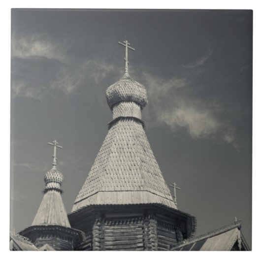 Traditionelle russisch-orthodoxe Holzkirche Fliese (Vorderseite)