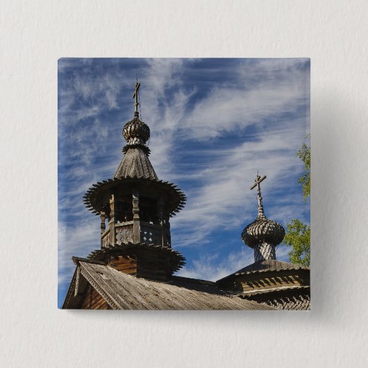 Traditionelle russisch-orthodoxe Kirche aus Holz Button (Vorderseite)